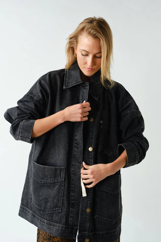 Boxy Cut Denim Jacket Charcoal Black