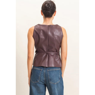Emilia Faux Leather Top Burgundy