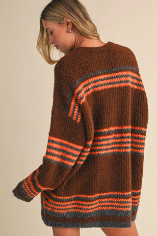 Caroline Striped Sweater Dress Brown Multi
