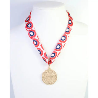 Lucy Floral Skinny Scarf Red Navy