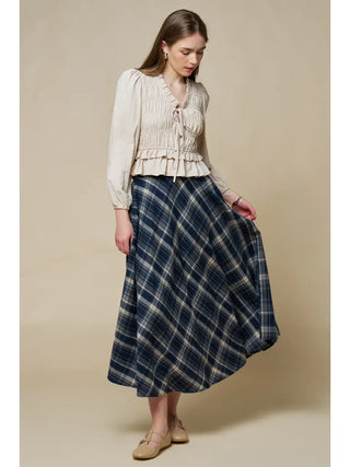 Eliza Plaid Maxi Skirt Navy