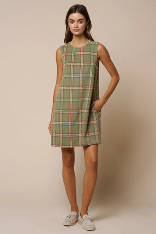 Mae Plaid Dress Olive Brick