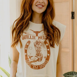 Livylu | Willie Nelson Ut Longhorns Boot Off White Muscle Tank