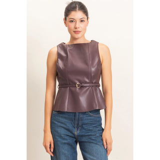 Emilia Faux Leather Top Burgundy