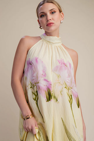 GLAM | Flare Floral Halter Jumpsuit - Yellow/Olive