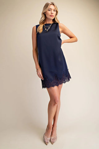 The Megan Satin Shift Dress Navy