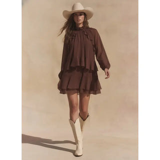LENA | Brielle Chiffon Mini Dress Brown