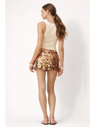 Copper Sequin Mini Skirt