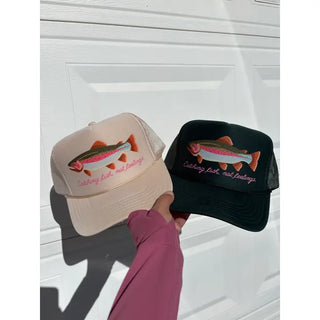 THREADED RODEO - Catching Fish, Not Feelings Trucker Hat – Tan