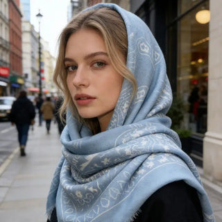 Large Square Scarf with Bandana Pattern Powder Blue