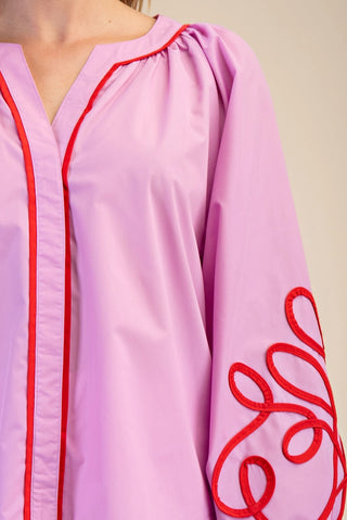 GLAM | Soutache Contrast Detail Puff Sleeve Blouse