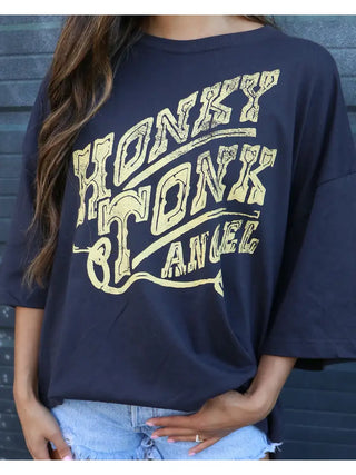 Livylu |Honky Tonk Angel Black One Size Western Graphic Tee