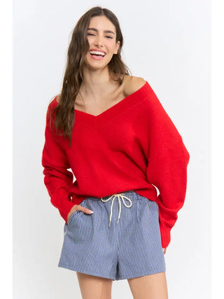 Riva V Neck Sweater Red