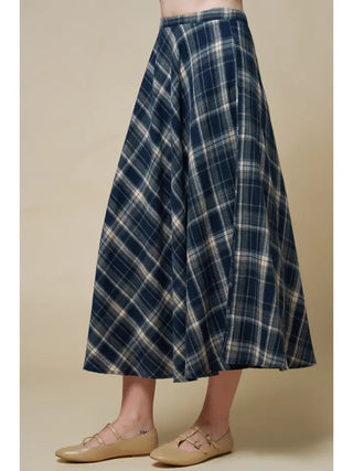 Eliza Plaid Maxi Skirt Navy