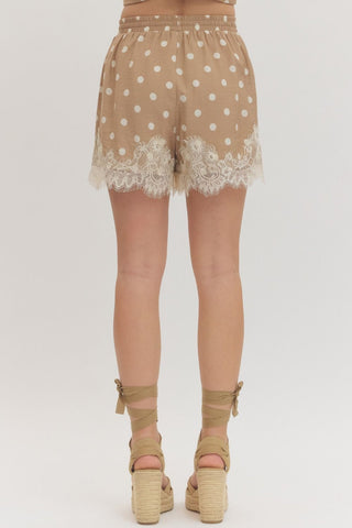 ENTRO | Palms Lace Trim Polka Dot Shorts