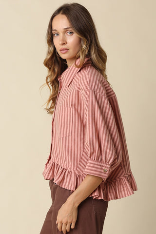 Annie Stripe Ruffle Hem Blouse Peach