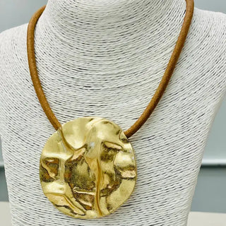 TWO FORTY TWO | Circle Pendant Necklace - Tan & Matte Gold
