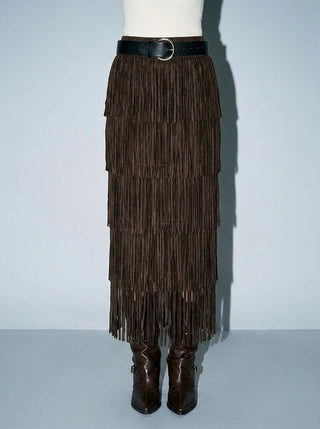Courtney Fringe Skirt Brown