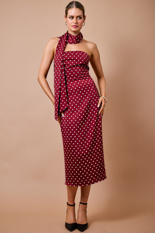 Josie Polka Dot Midi Dress Burgundy