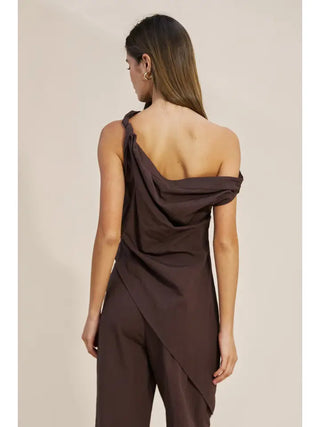 Fallon One-Shoulder Top Brown