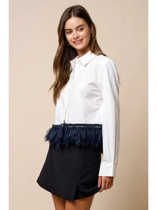 Elsie Feather Blouse Off White Navy