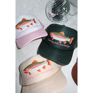 THREADED RODEO - Catching Fish, Not Feelings Trucker Hat – Tan