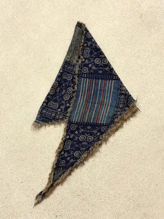 Patchwork Print Triangle Fringe Scarf Navy