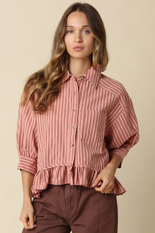 Annie Stripe Ruffle Hem Blouse Peach