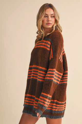 Caroline Striped Sweater Dress Brown Multi