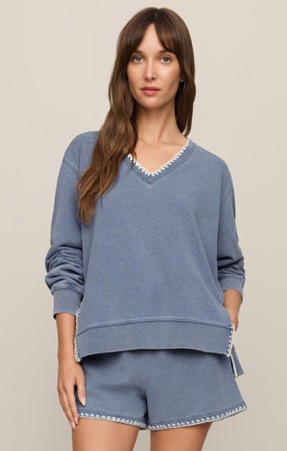Z Supply | Cam Knit Denim Whipstitch Top Santorini