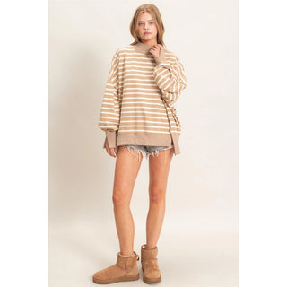 Harper Stripe Sweatshirt Taupe Cream