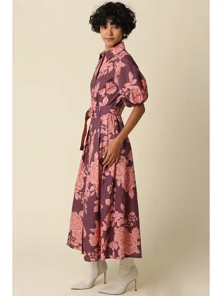 Bea Floral Belted Maxi Wine Pink