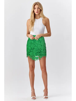 Adelyn Rae  | Janine Crochet Lace Mini Skirt Green