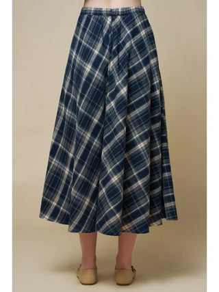 Eliza Plaid Maxi Skirt Navy