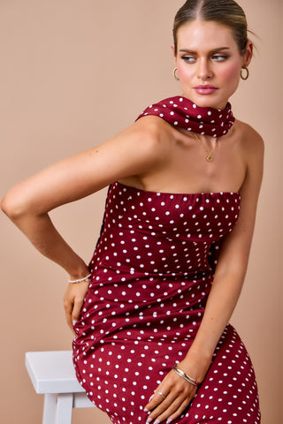 Josie Polka Dot Midi Dress Burgundy