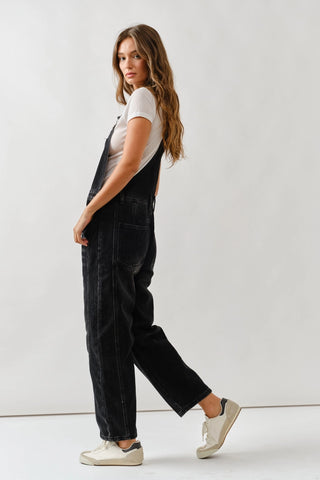 Quinn Denim Overalls Washed Black