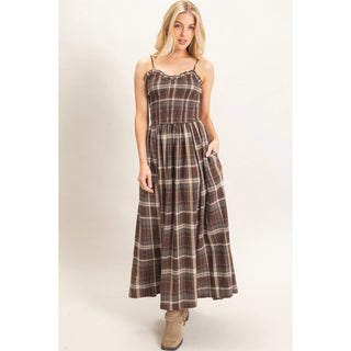 Eleni Plaid Maxi Dress Brown