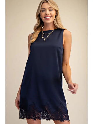 The Megan Satin Shift Dress Navy