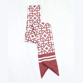 Lainey Geometric Skinny Scarf Maroon White