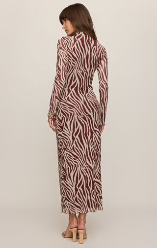 Sevilla Zebra Mesh Midi Dress Velvet Rouge