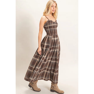 Eleni Plaid Maxi Dress Brown