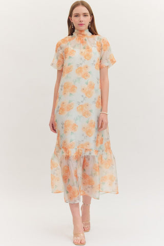 ENTRO | Mist Floral Midi Dress Orange