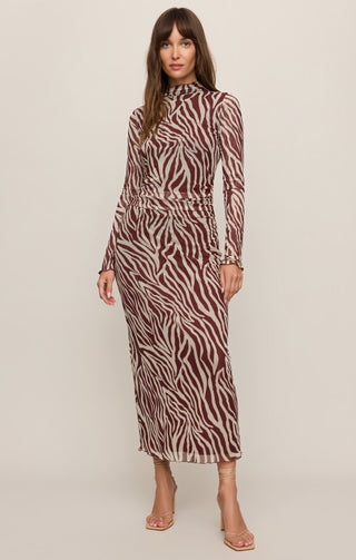 Sevilla Zebra Mesh Midi Dress Velvet Rouge
