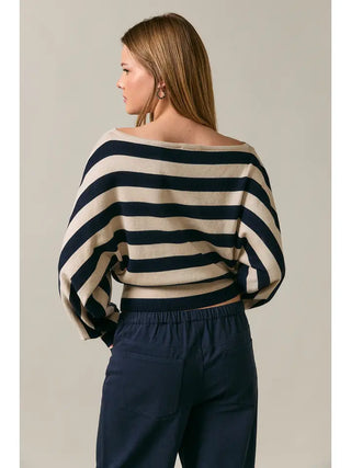 Delaney Stripe Sweater Top Taupe Navy