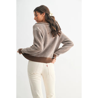 Reina Herringbone Cardigan Brown