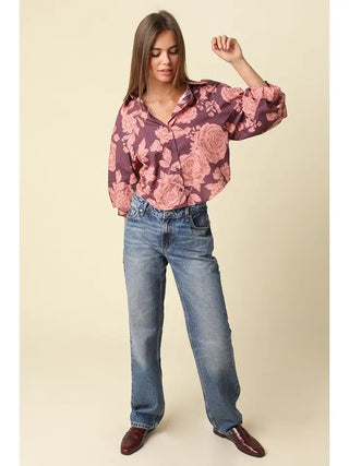 Jennie Floral Balloon Shirt Wine Pink