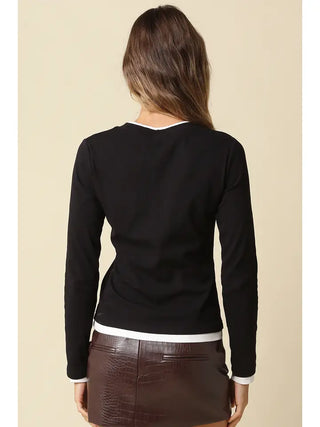 Mary Contrast Top Black White