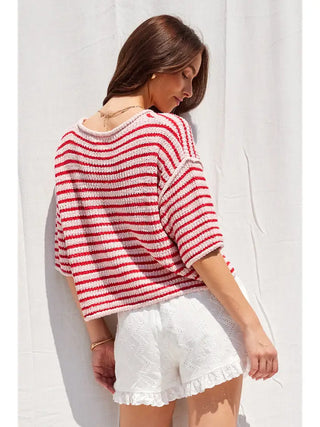 Harbor Stripe Knit Top Pink/Red