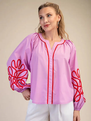 GLAM | Soutache Contrast Detail Puff Sleeve Blouse