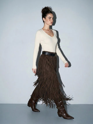 Courtney Fringe Skirt Brown